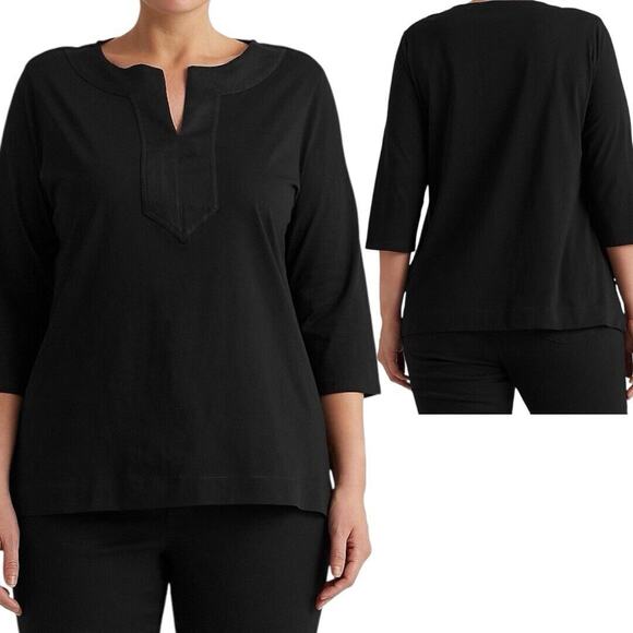 Ralph Lauren Woven Top 3X Black Cotton Classic Lagom Lagenlook Luxury‎ Scandi - Picture 1 of 9